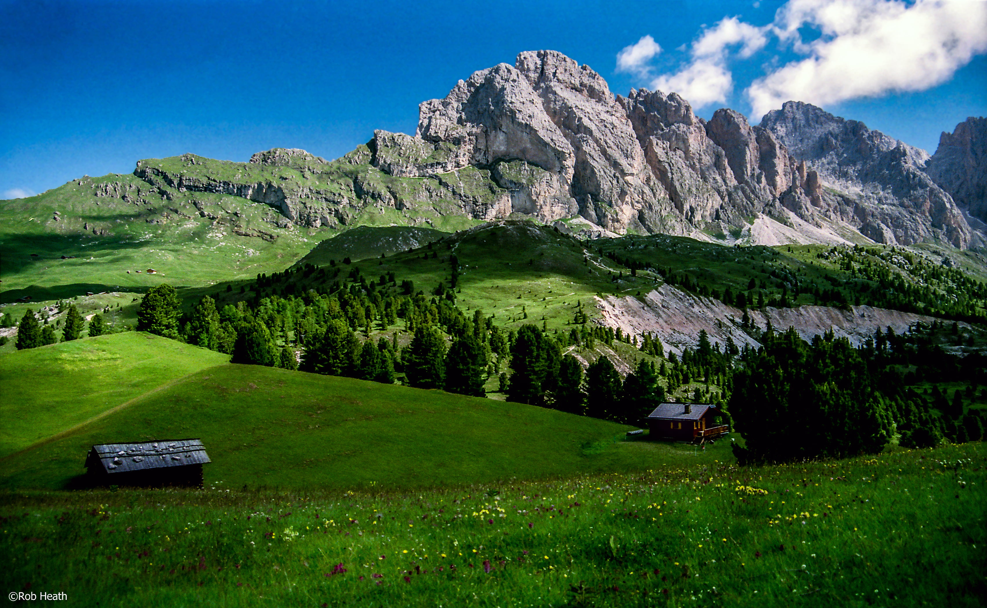 Landscape photo of a mountain near grass field, italian dolomites HD wallpaper