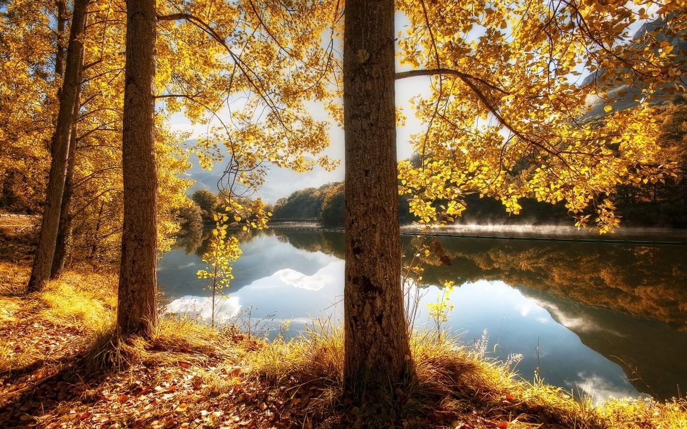 Rivers: Autumn Splendor Fall Colors River Water Trees Mist