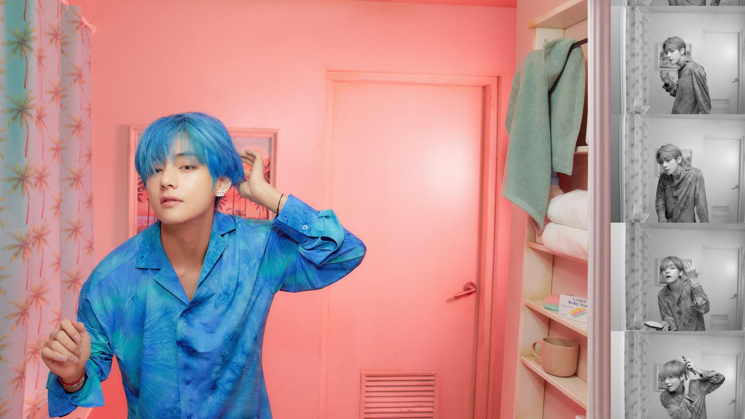Taehyung Blue Hair Desktop Wallpaper - wide 1