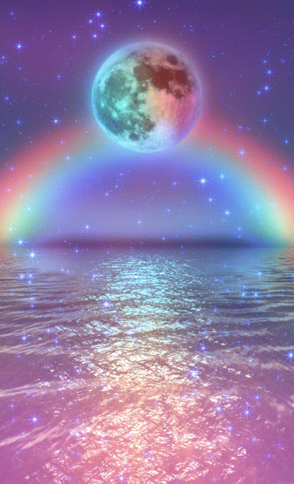 abstract rainbow moon wallpaper