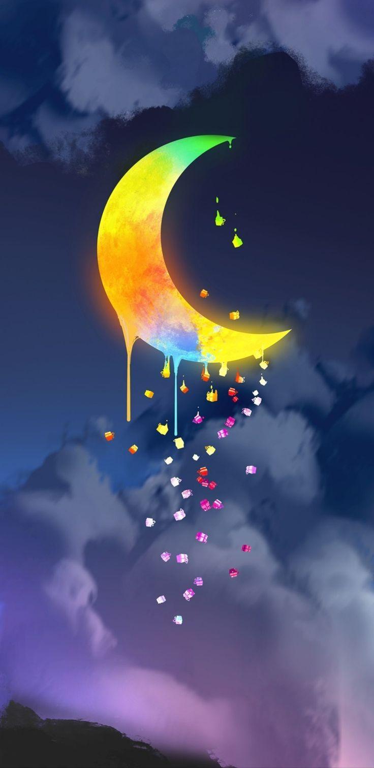 abstract rainbow moon wallpaper
