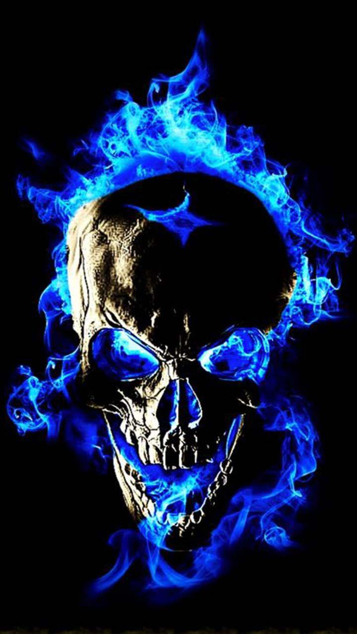 Blue flame skull fire. Coolest skull wallpaper for free