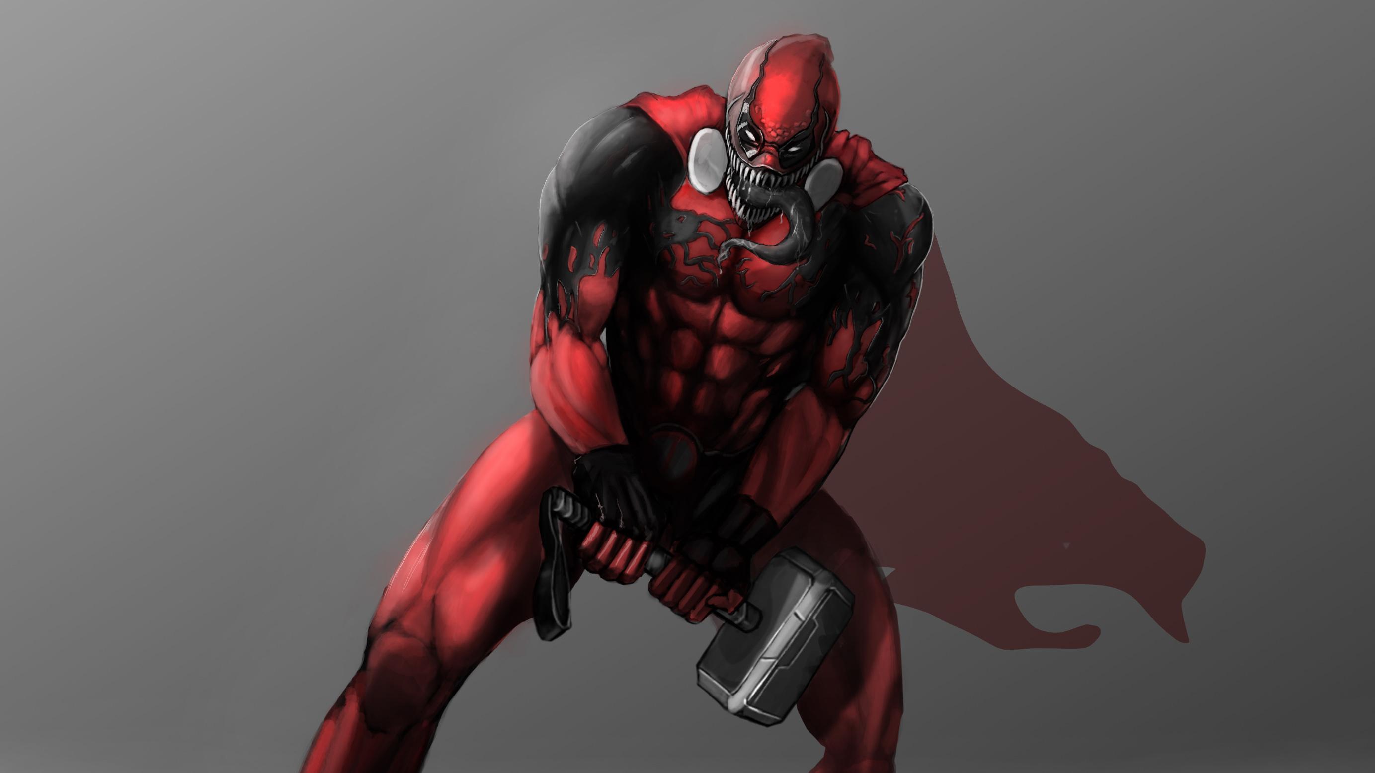 Deadpool As Venom With Thor Helmet, HD Superheroes, 4k