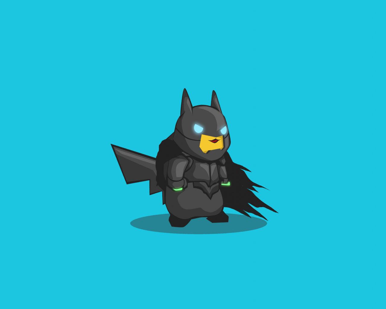 Download 1280x1024 wallpaper pikachu, batman, pokemon