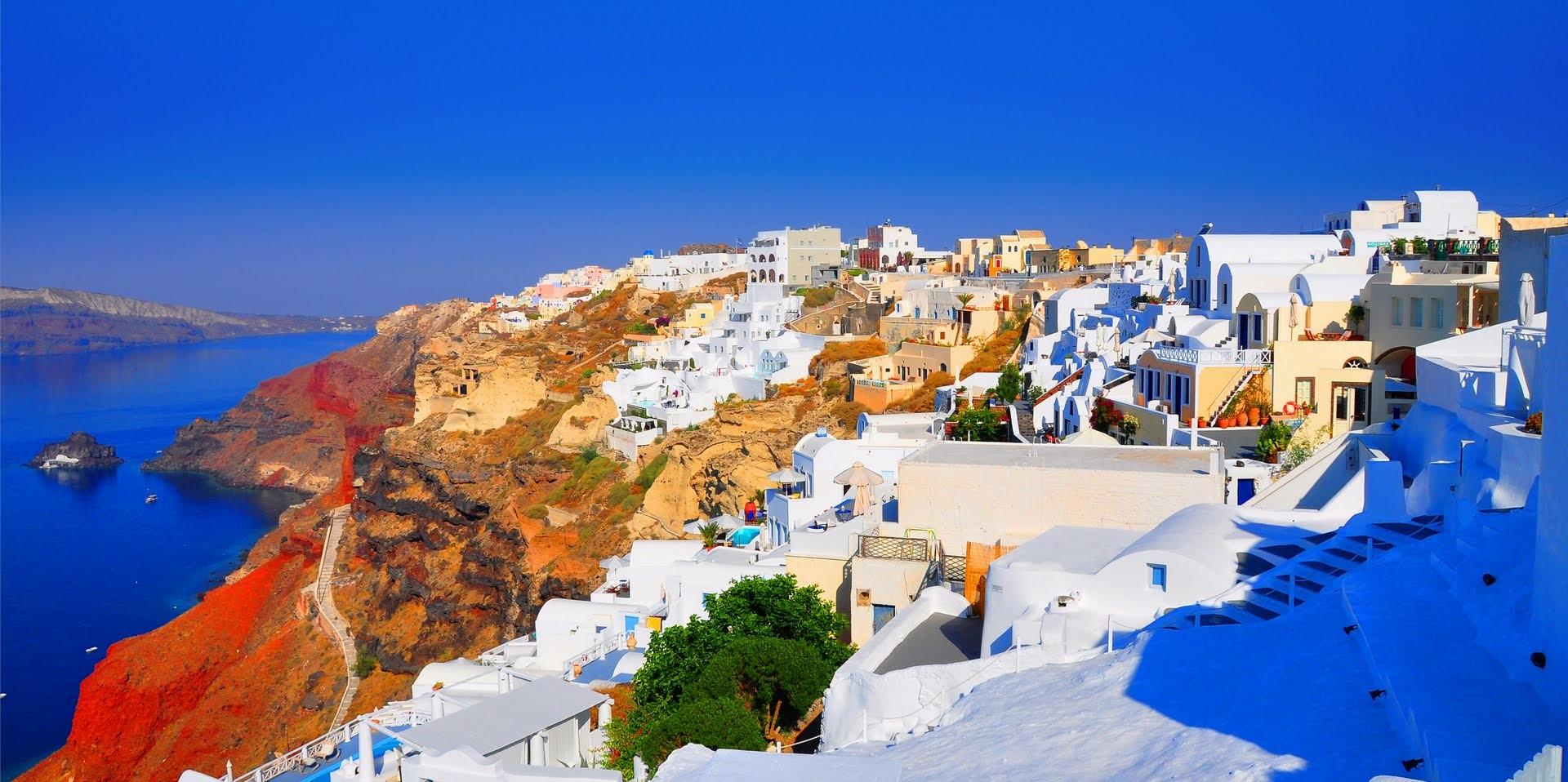 Houses: Oia Santorini Greece Cliff Colored Rock Town Island