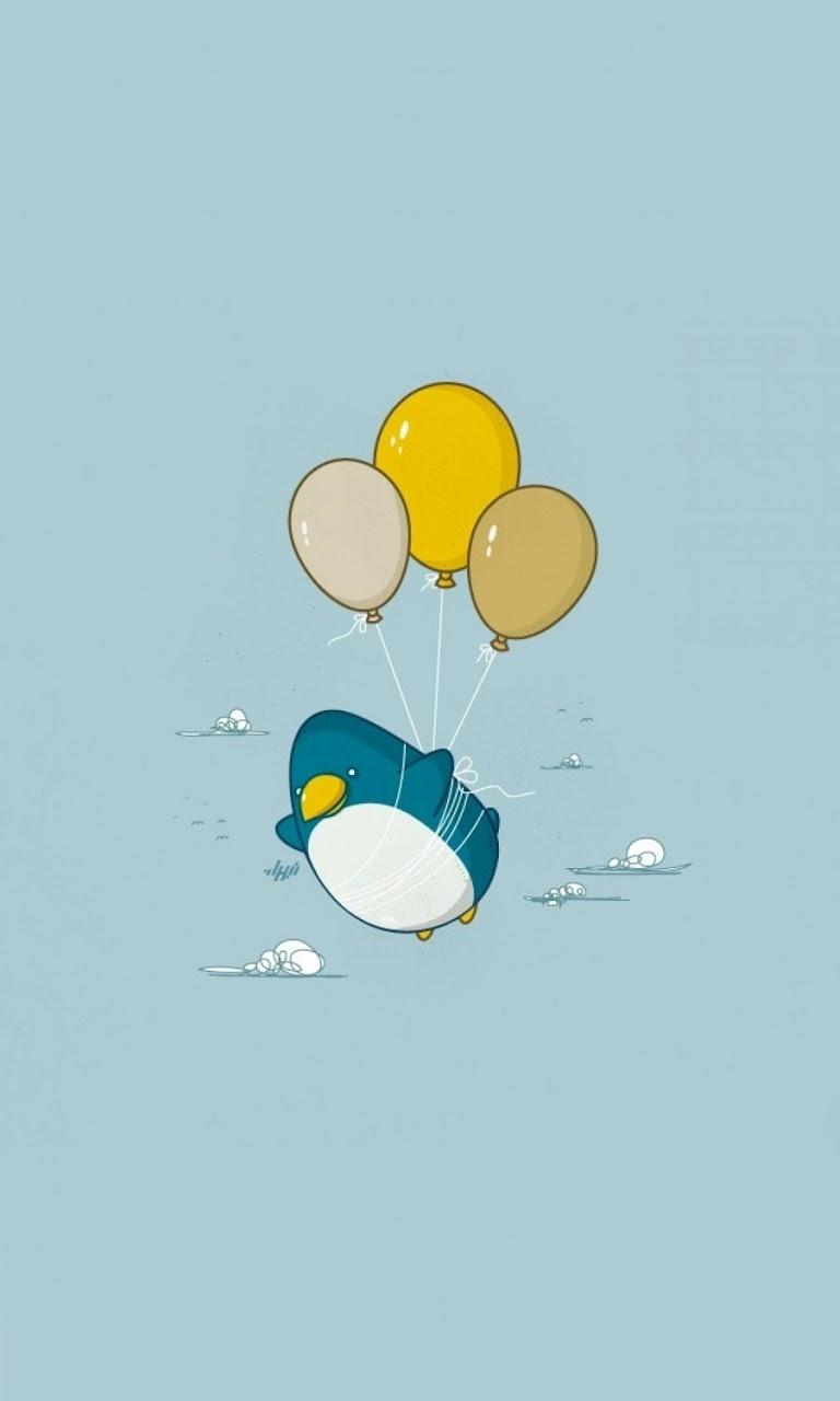 Android Best Wallpaper: Cartoon Penguin and Balloons