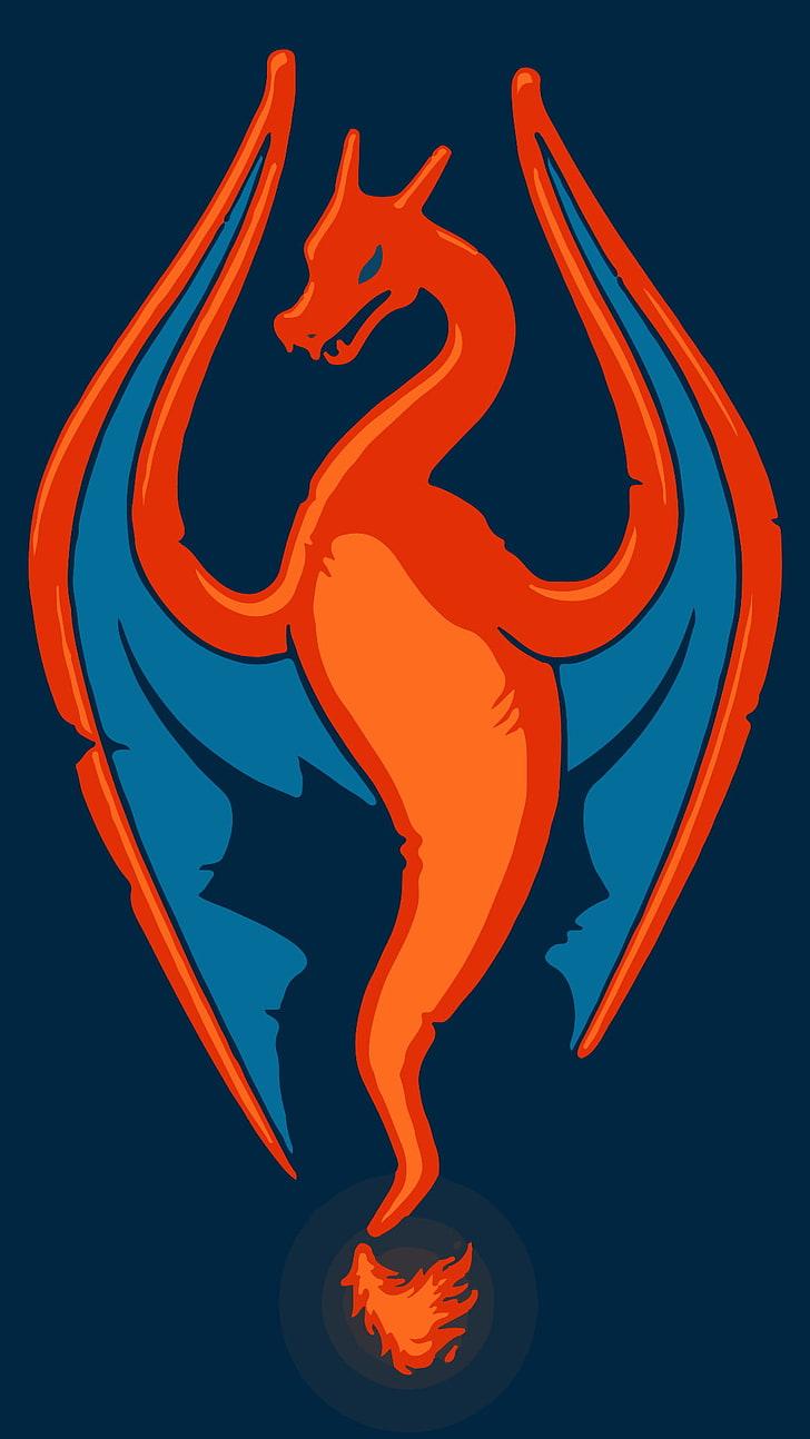 HD wallpaper: Pokemon Charizard illustration, red and blue dragon painting