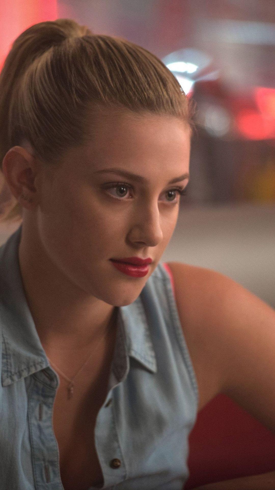 2018, blonde, Lili Reinhart, red lips, 1080x1920 wallpaper