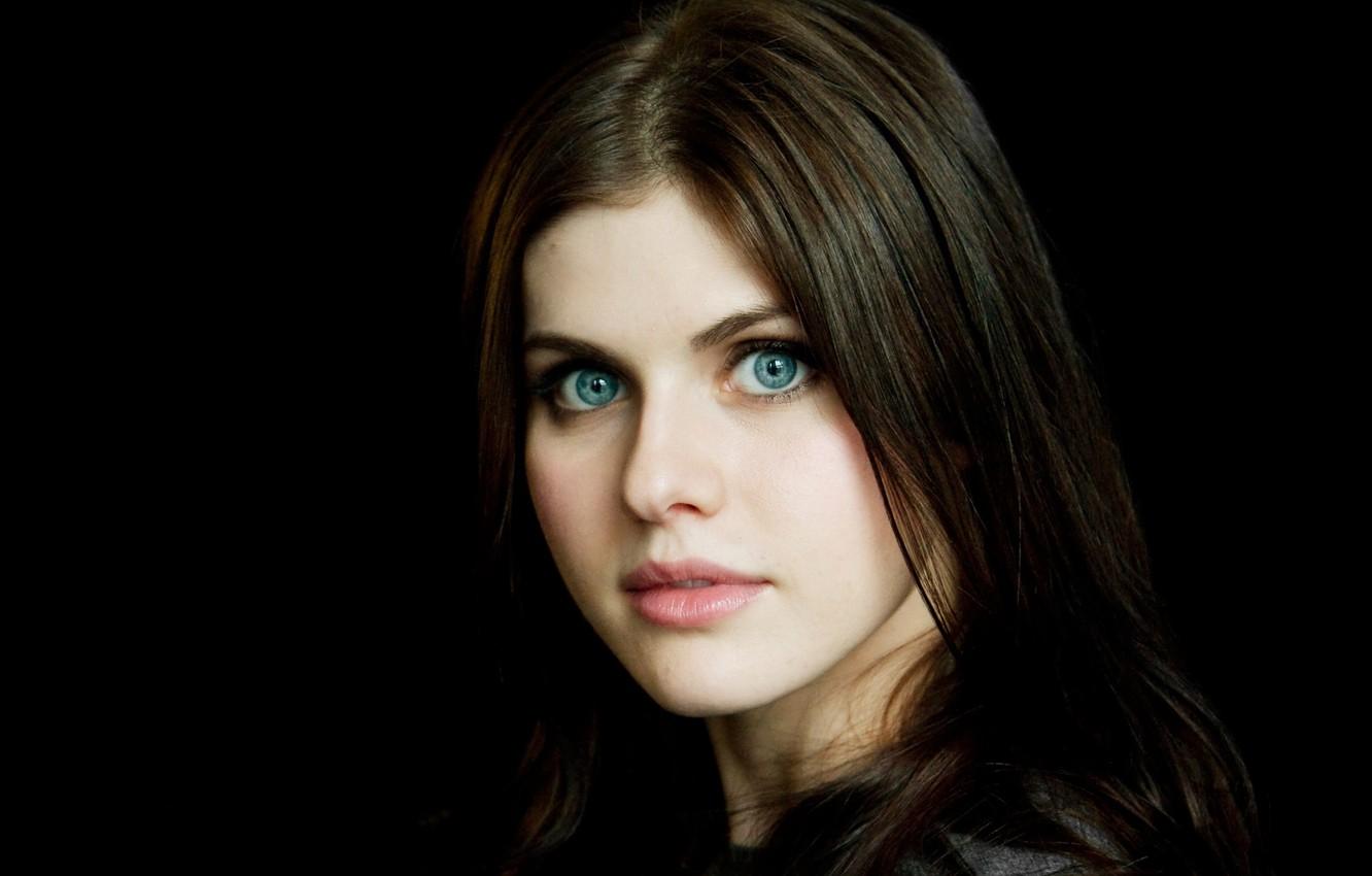 Wallpaper girl, model, actress, brunette, black background, blue