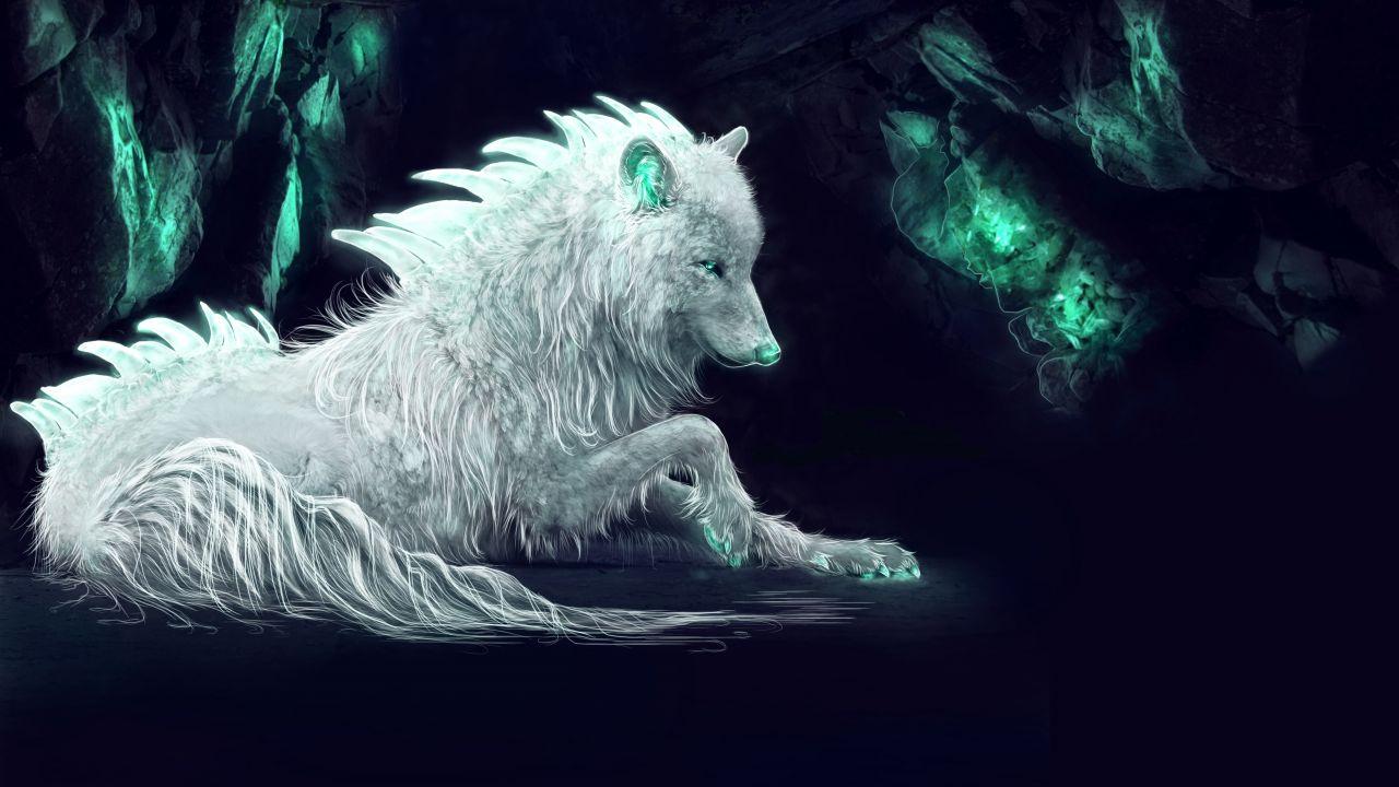 Wallpaper White wolf, Arctic wolf, Fantasy, Digital art, 4K