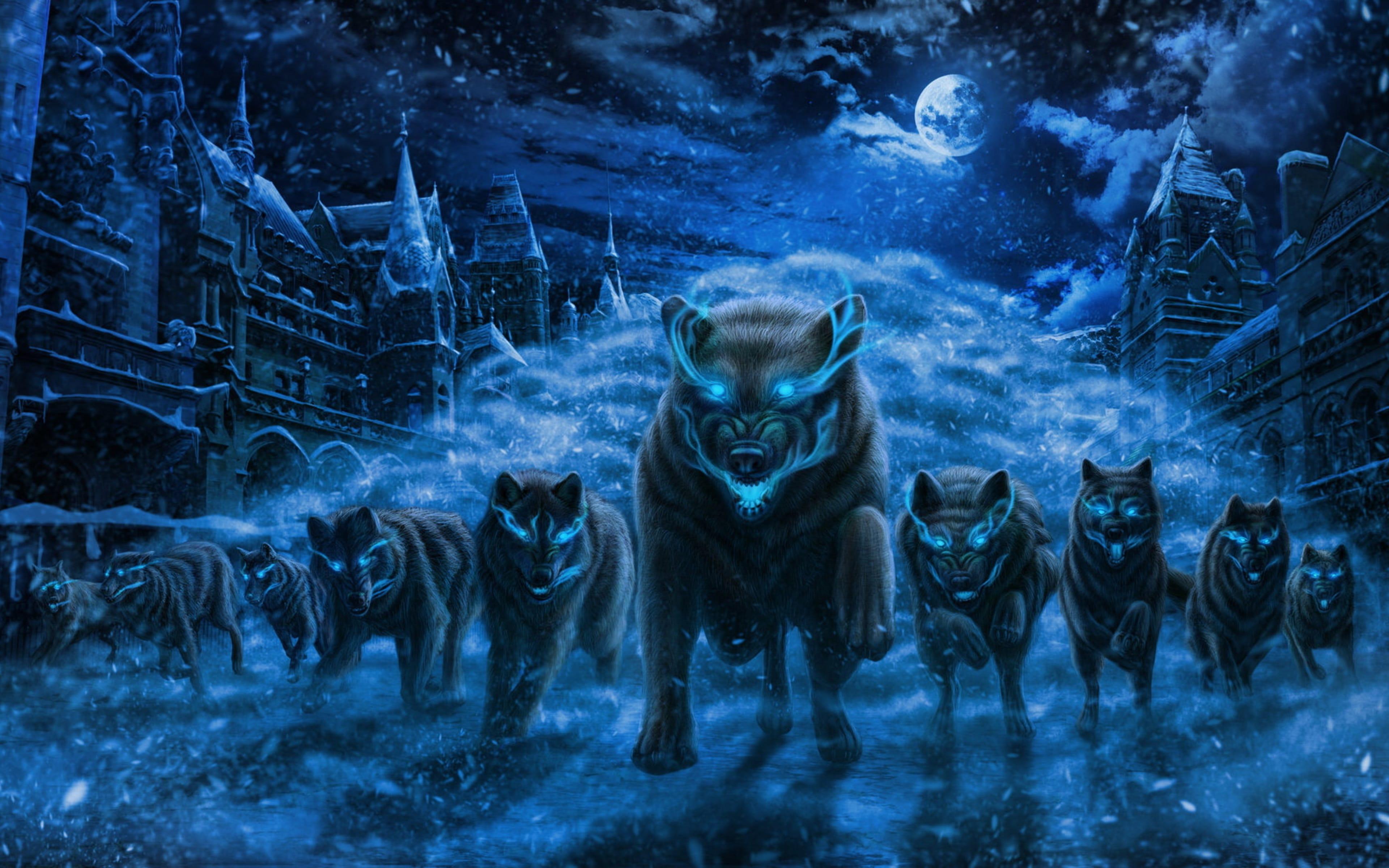 Magical fantasy forest wolves Wallpaper and Free