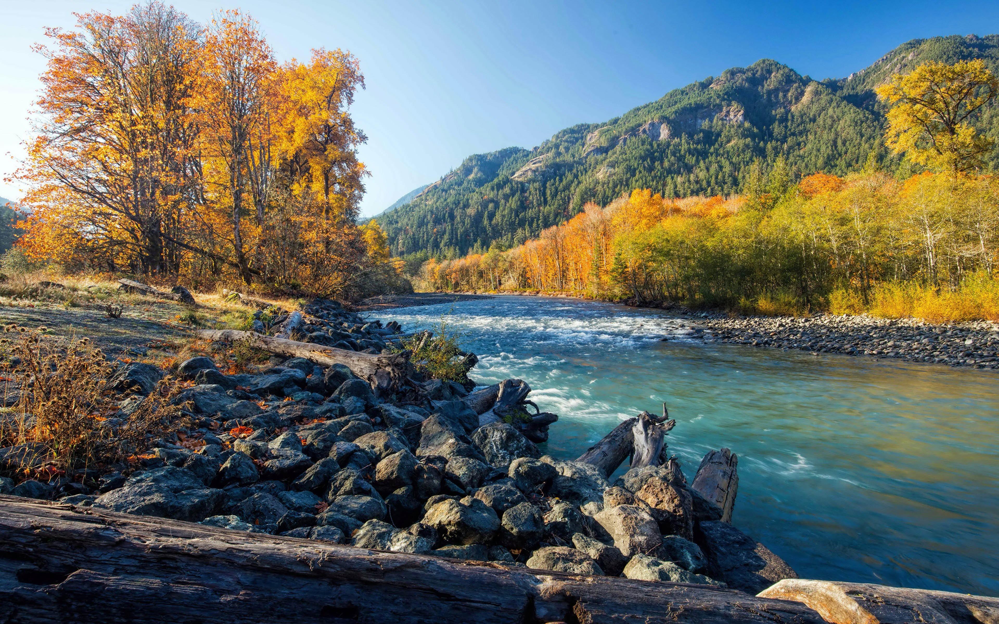 Download wallpaper America, 4k, autumn, river, forest, mountains