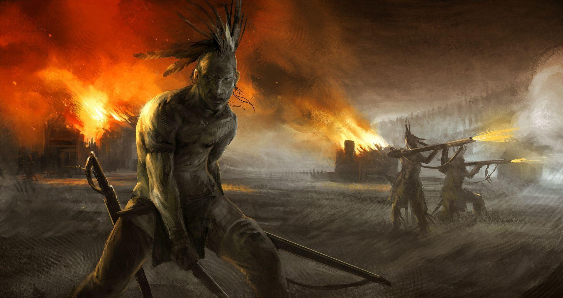 Iroquis Indians on the warpath, French and Indian War. Seven Years