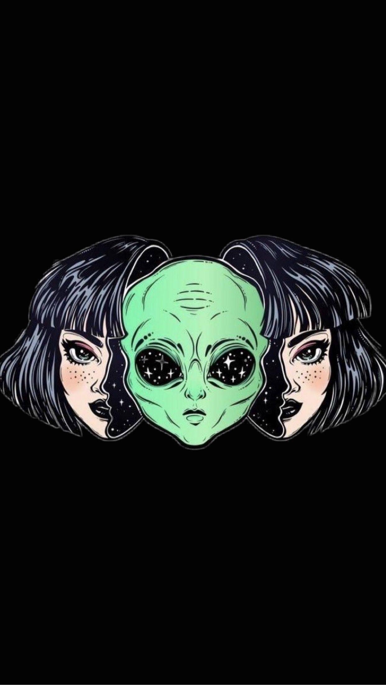 Black Lockscreen / Wallpaper / Background Aesthetic Alien Space Girl