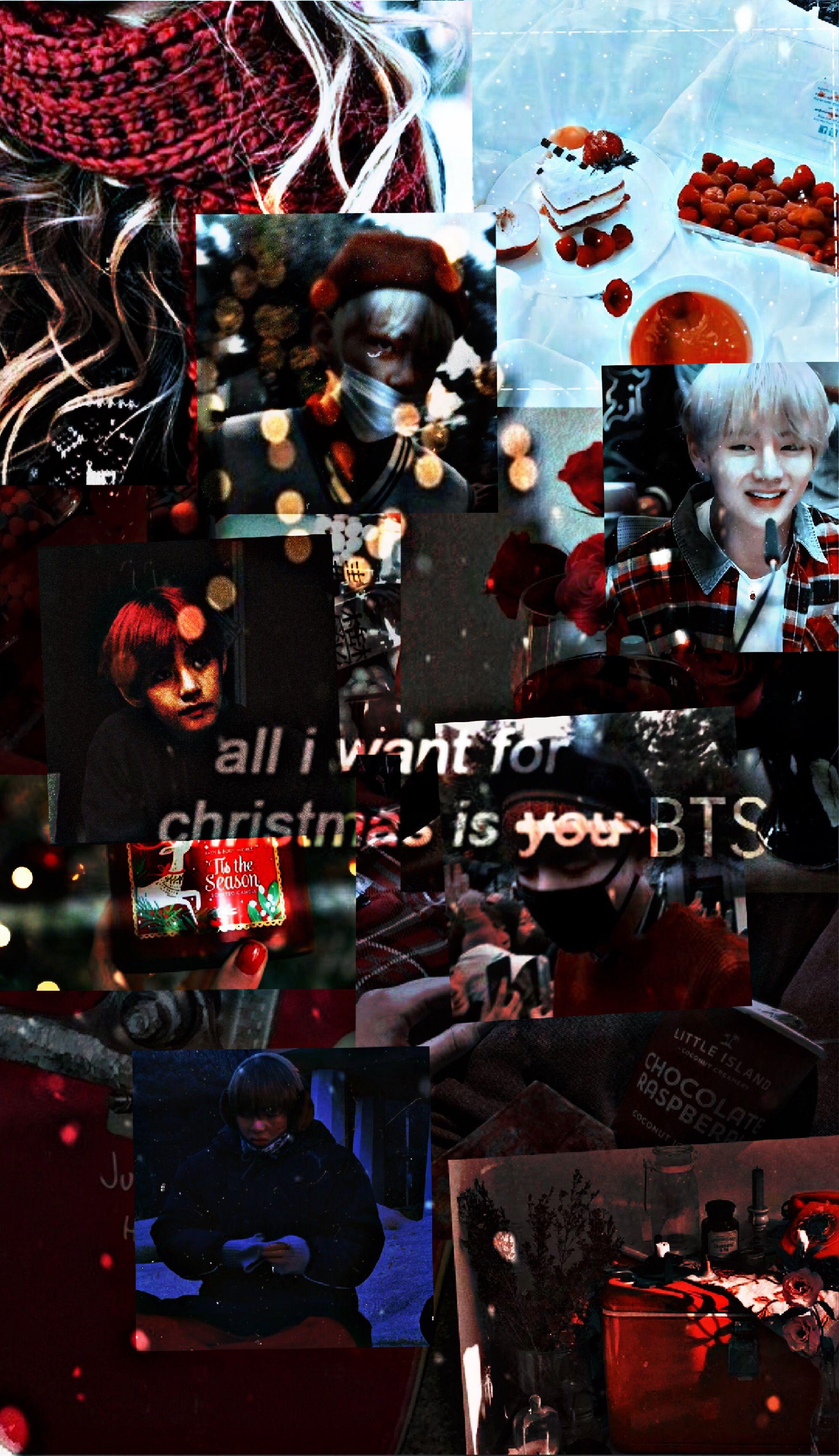 BTS V Christmas Wallpaper red aesthetic. BTS. Red