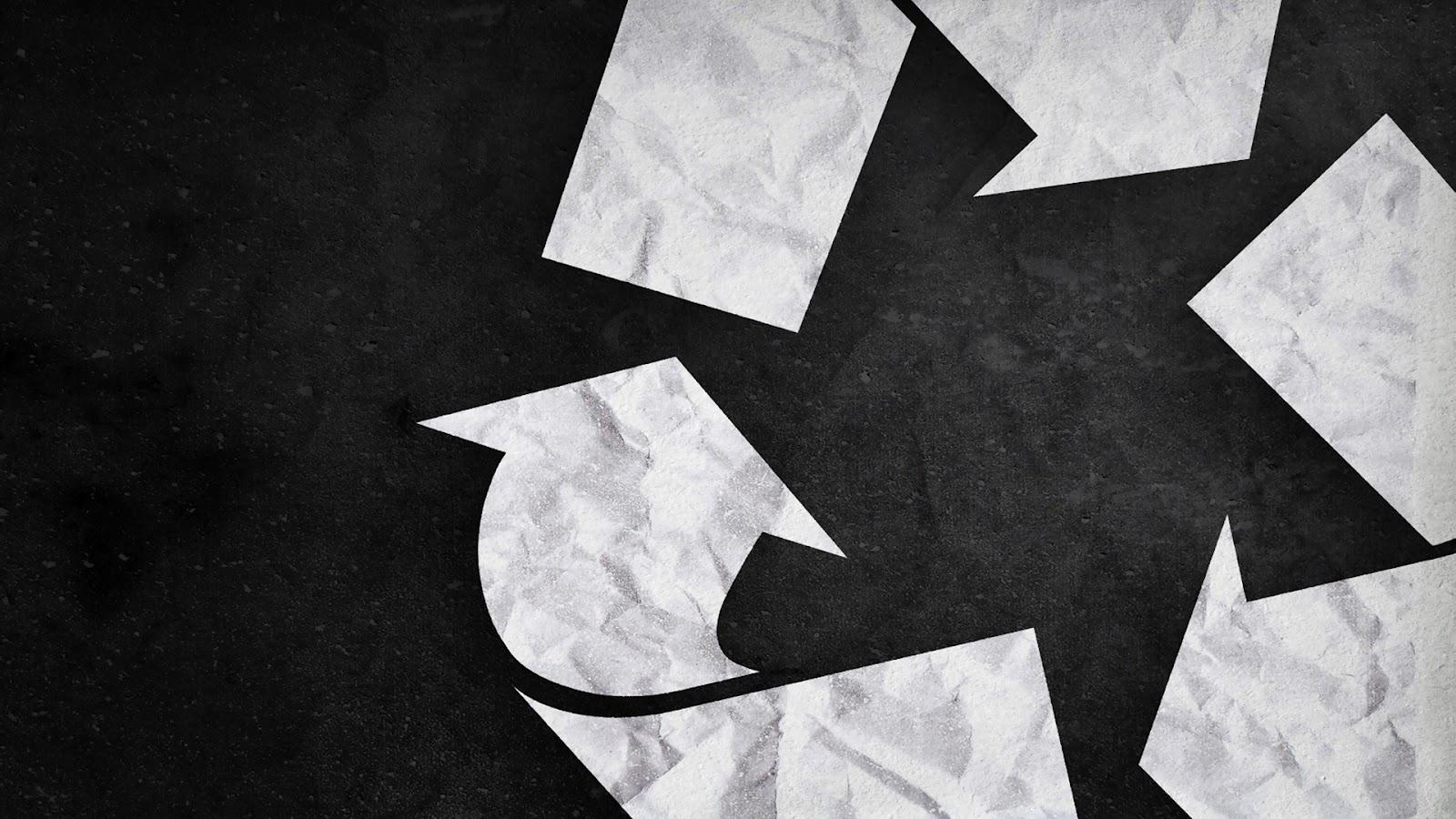Recycling logo black and white textured wallpaper. Black