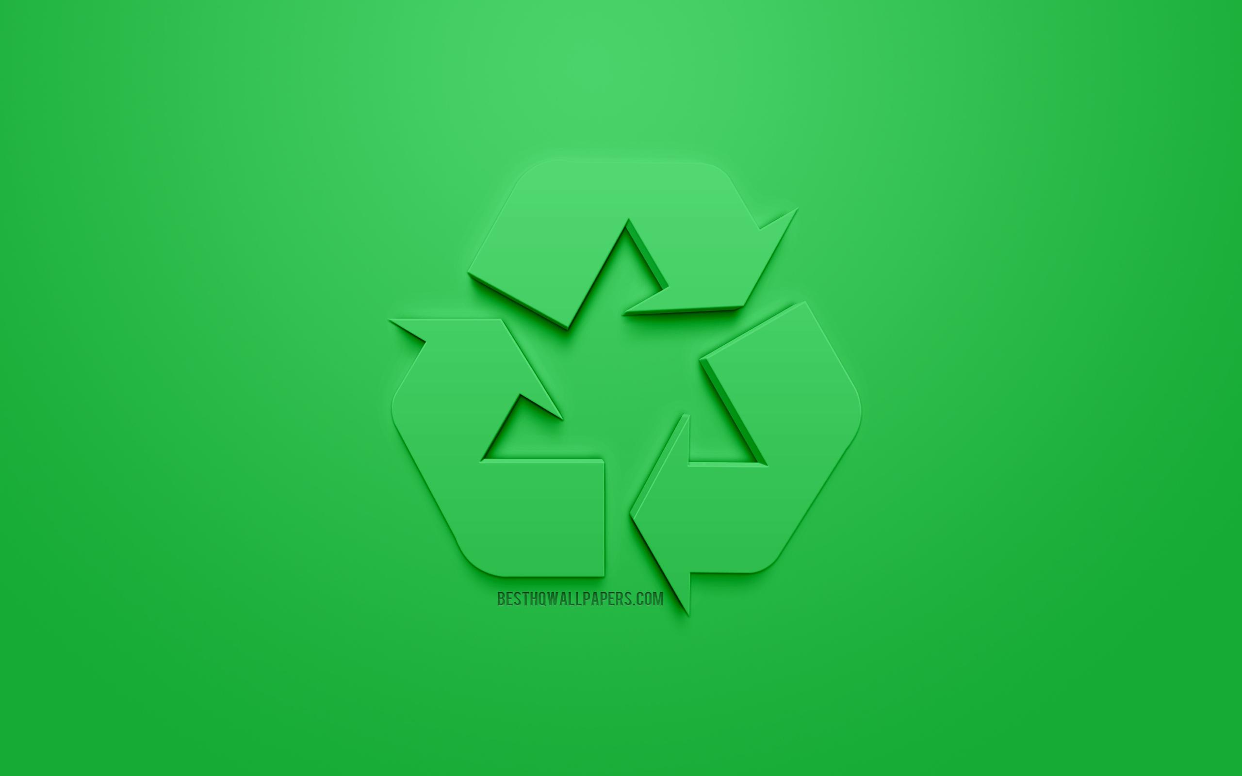 Download wallpaper Recycling, 3D icon, green background