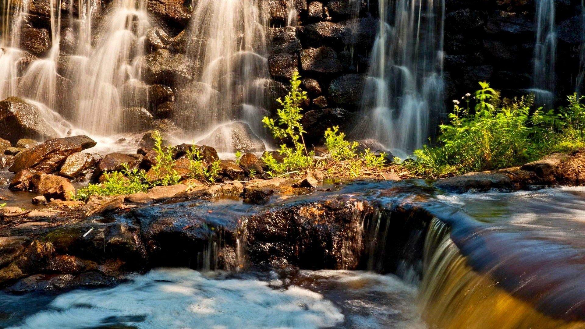 waterfalls nature beauty river rock waterfalls stream plants