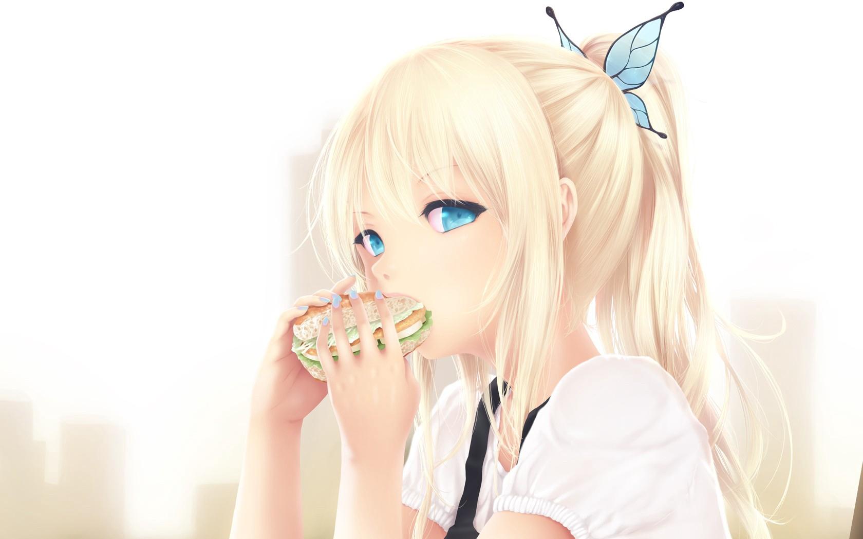 Wallpaper Kashiwazaki Sena, Girl, Anime, Face, Sandwich