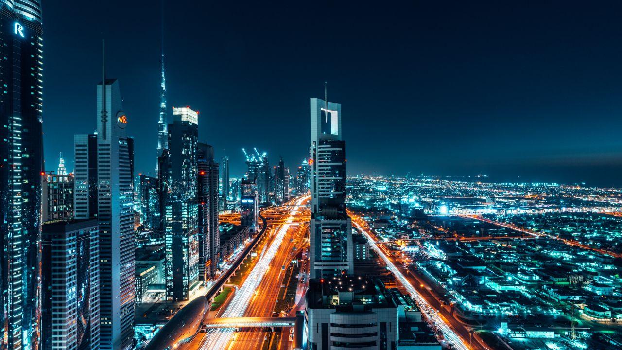 Wallpaper Dubai, Cityscape, Night, 4K, 8K, World