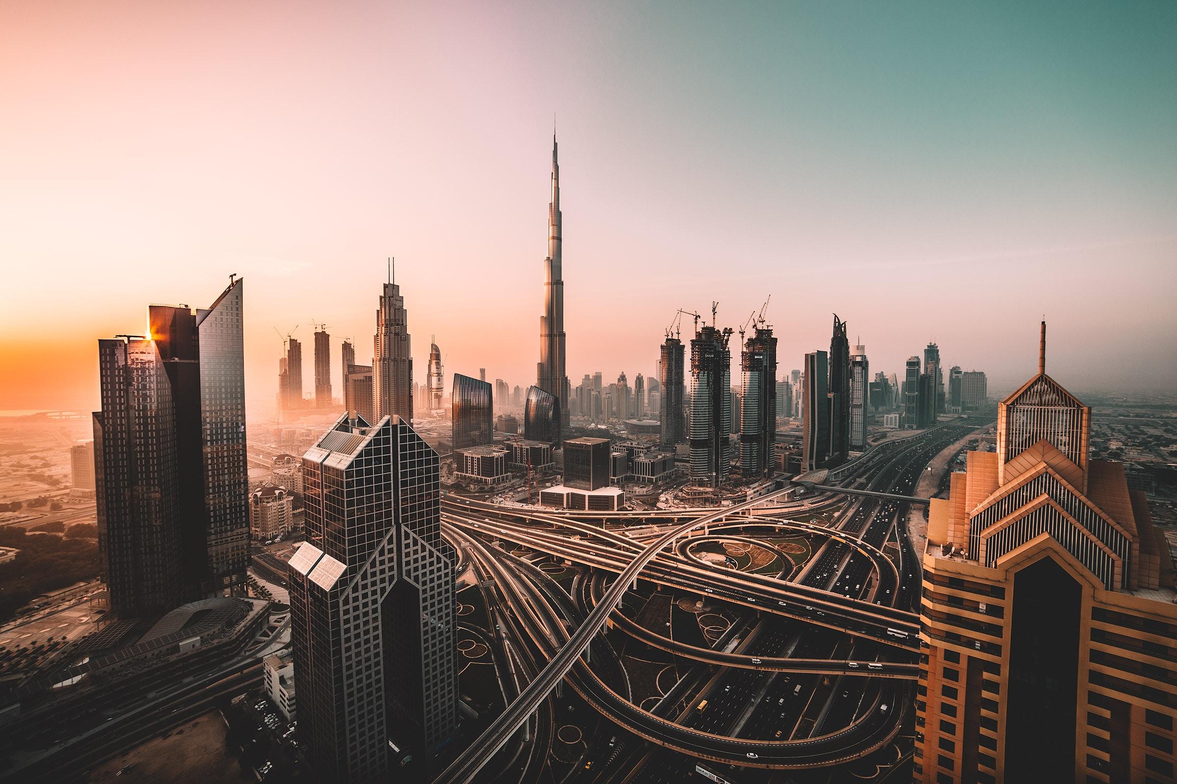 Wallpaper Dubai, Skyline, Cityscape, Skyscrapers, Burj