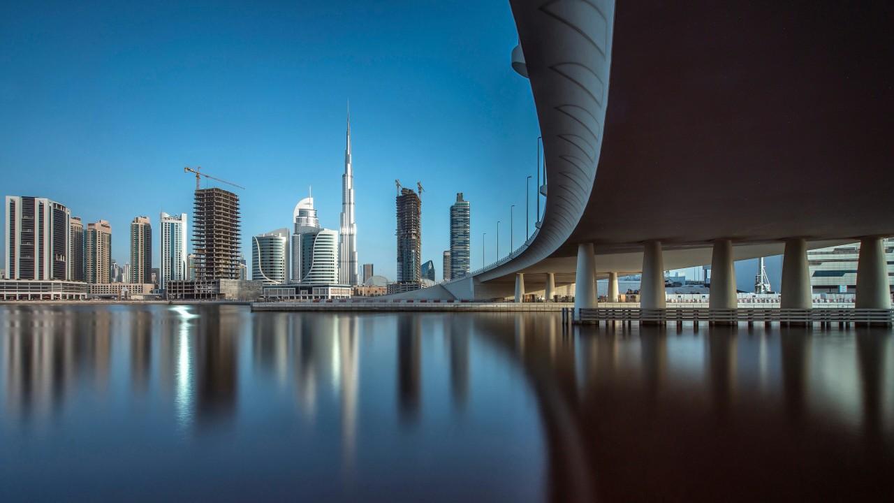 Wallpaper Downtown Dubai, Cityscape, Reflections, 4K, Dubai