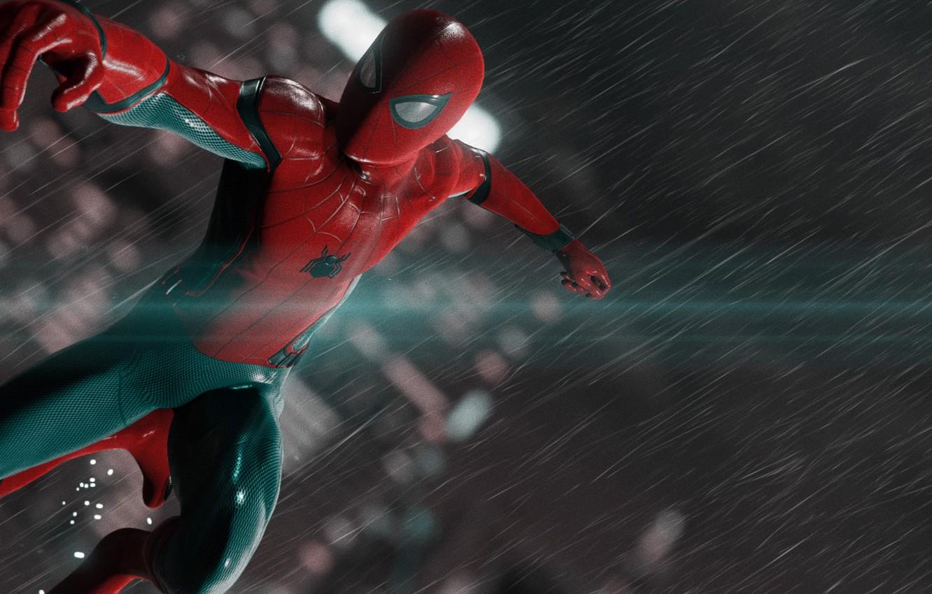 Wallpaper New York, Rain, Spider Man, PS Playstation 4 Pro