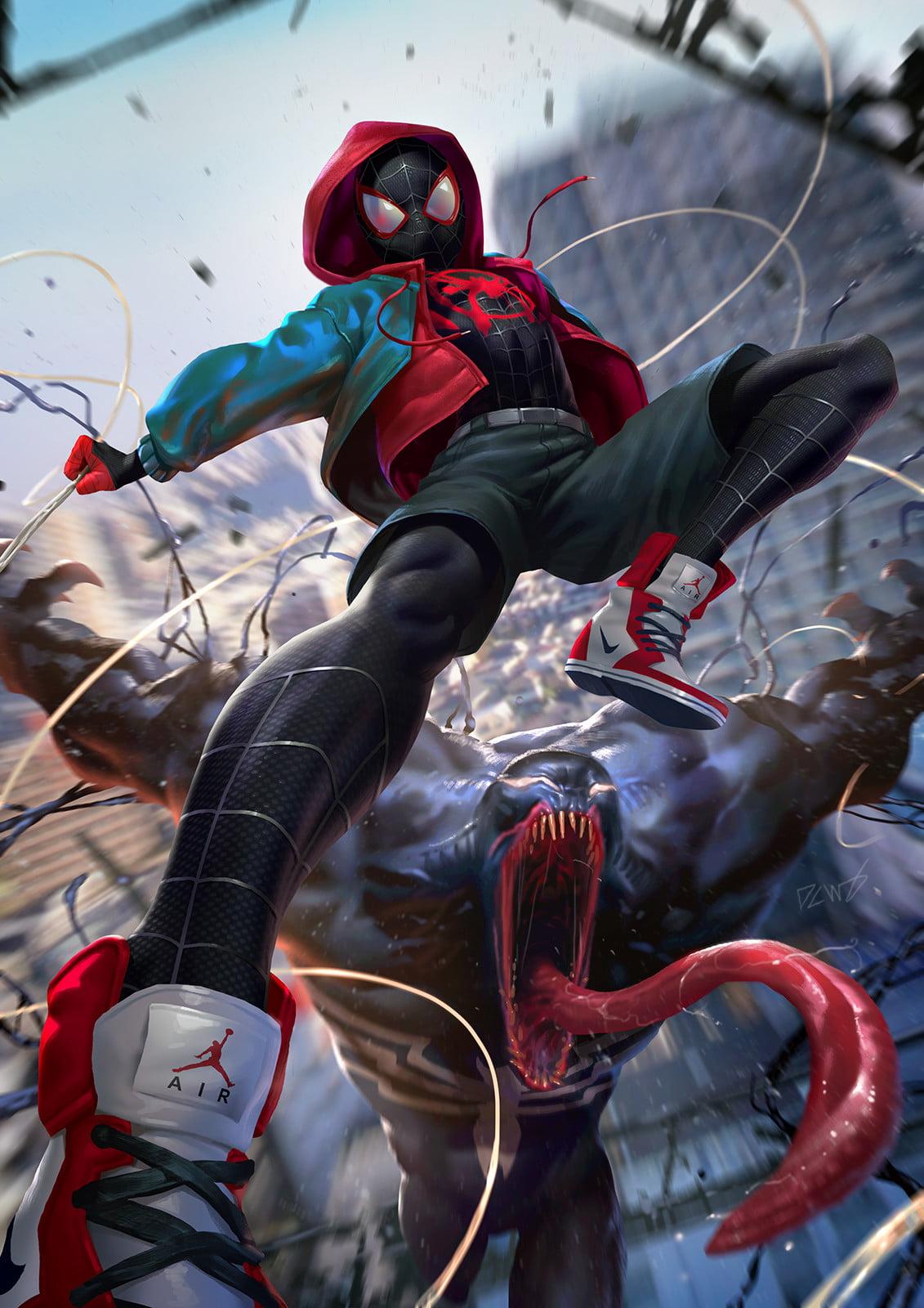 Venom Poster, Digital Art, Venom, Miles Morales, Spider Man HD Wallpaper