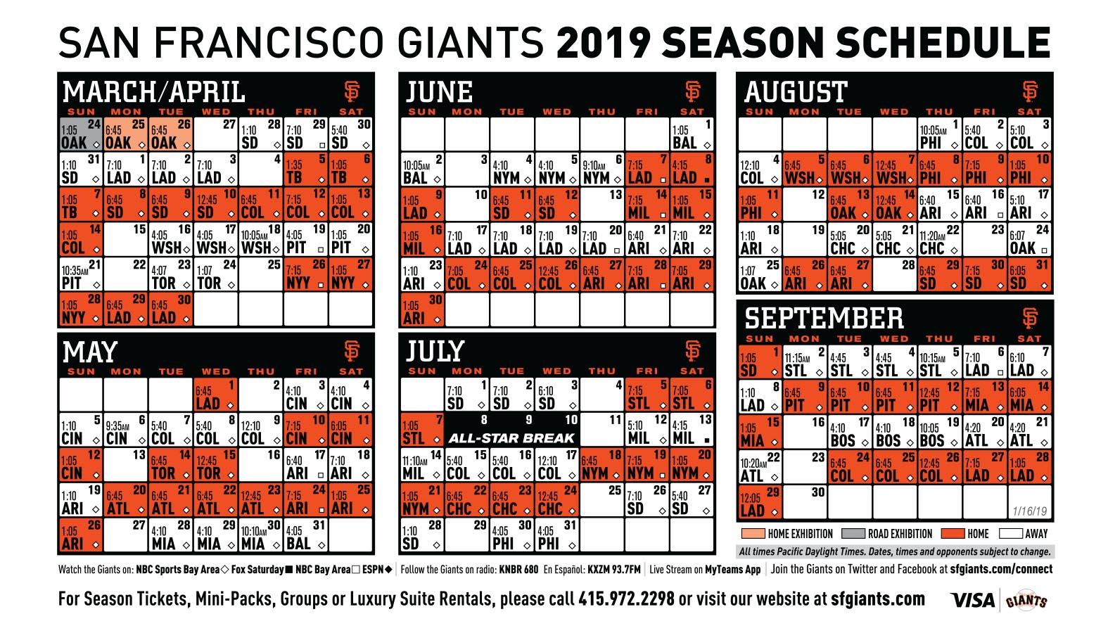Sf Giants Baseball Schedule. Examples and Forms