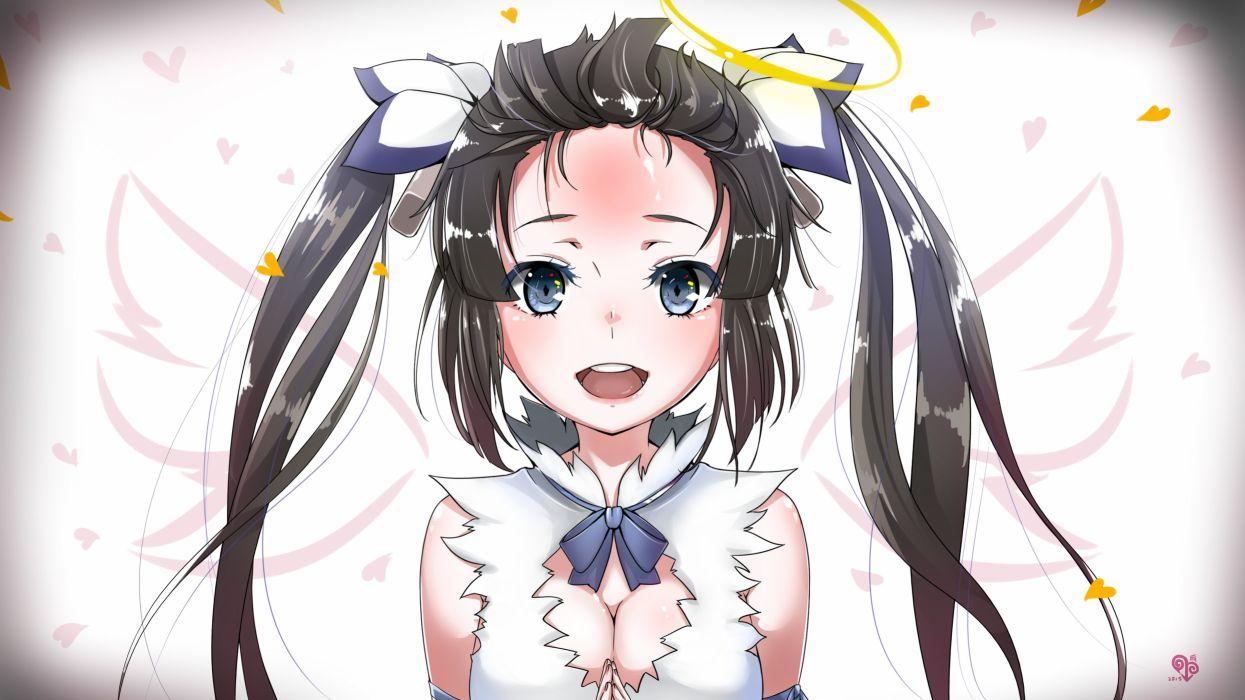 Angel black hair blue eyes breasts cleavage dungeon ni deai