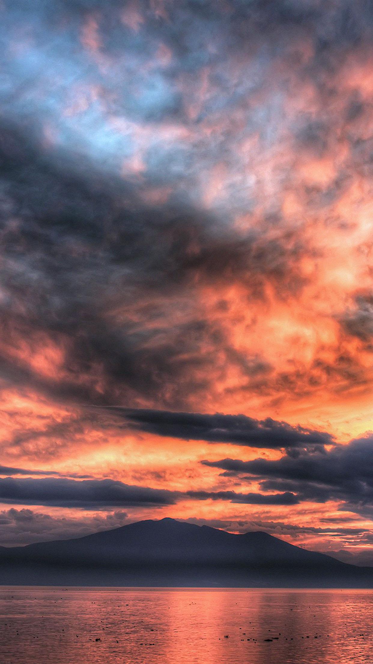 iPhone7papers sunset lake red sun nature