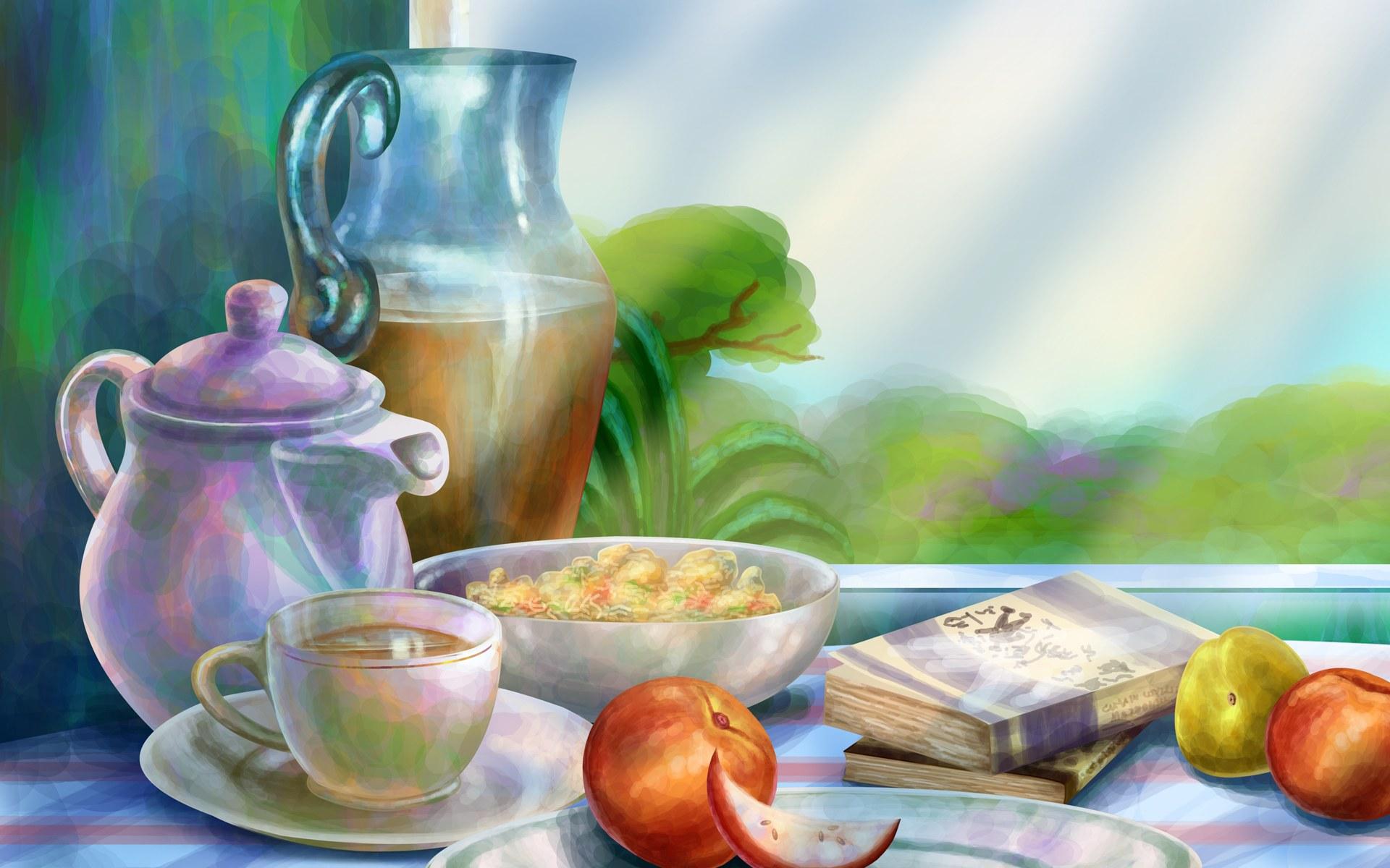 PSD Food illustrations 3168 afternoon tea time Wallpaper