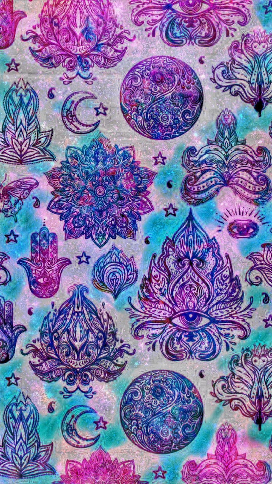Hamsa Mandalas Galaxy, made by me #patterns #purple #glitter