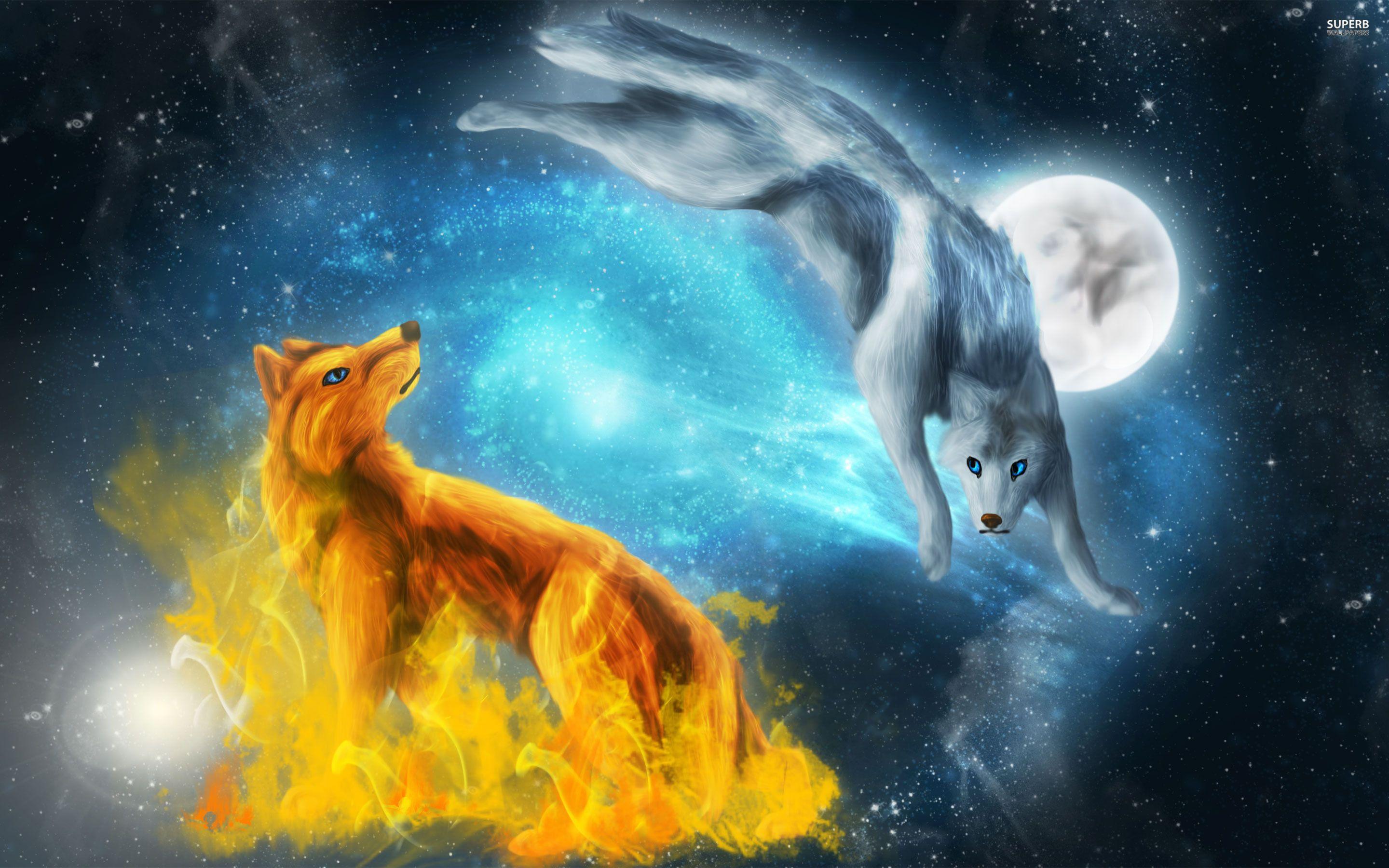 Fire and ice wolves Wallpaper HD For Desktop, Mobile And Tablet