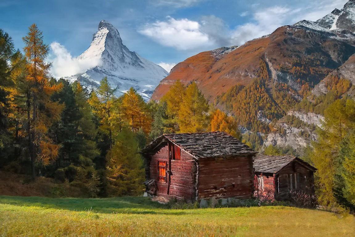 Mountains: Village Cabin Nice Peaceful Grass Nature Colors