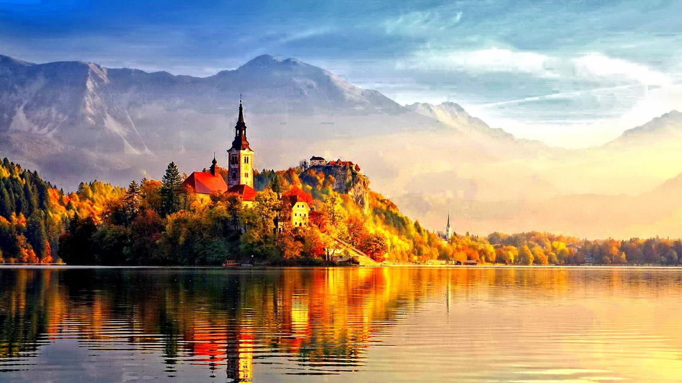 Beautiful castle in the light of Autumn sun
