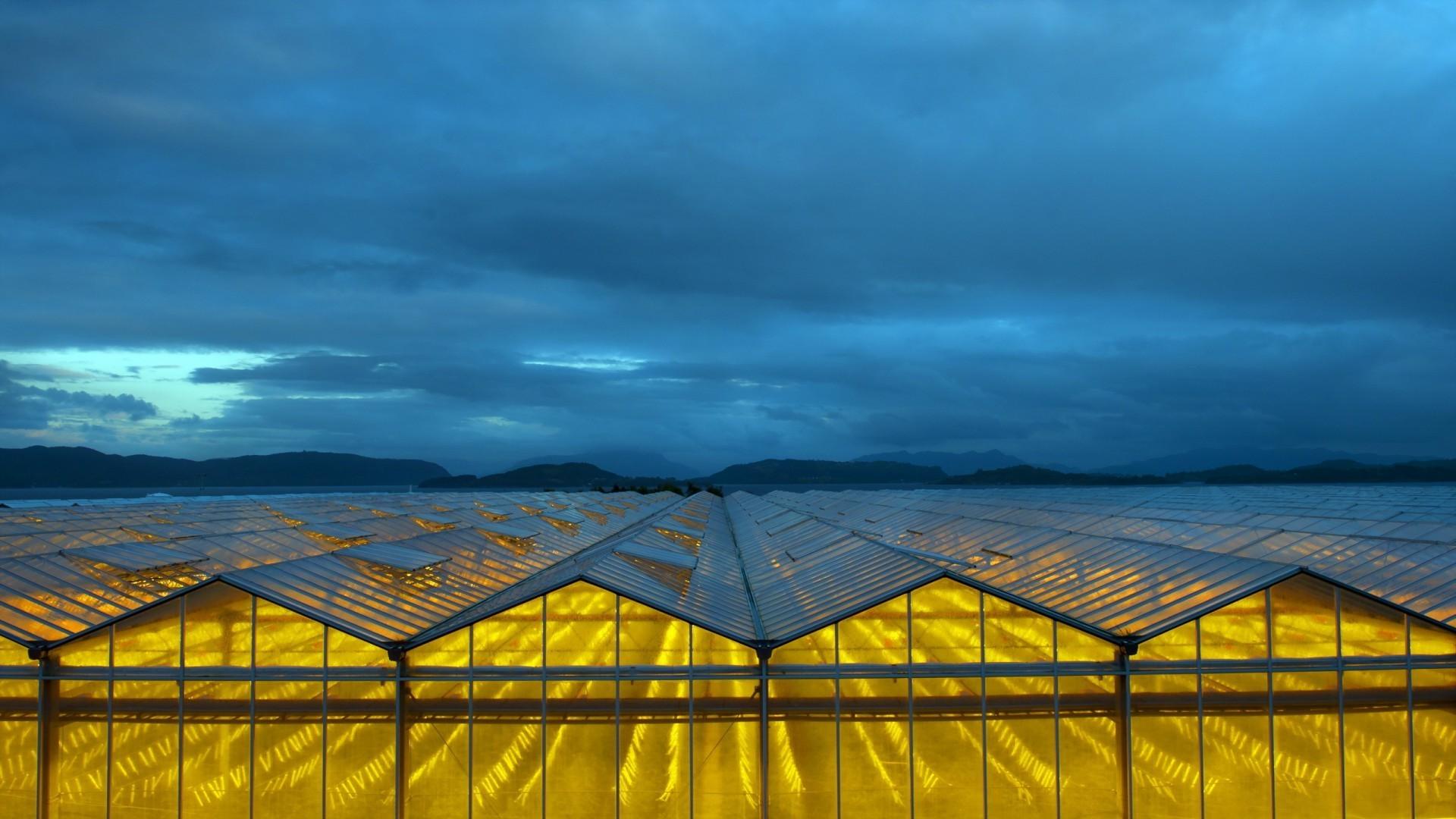 nature, Landscape, Hill, Clouds, Greenhouse, Yellow, Blue