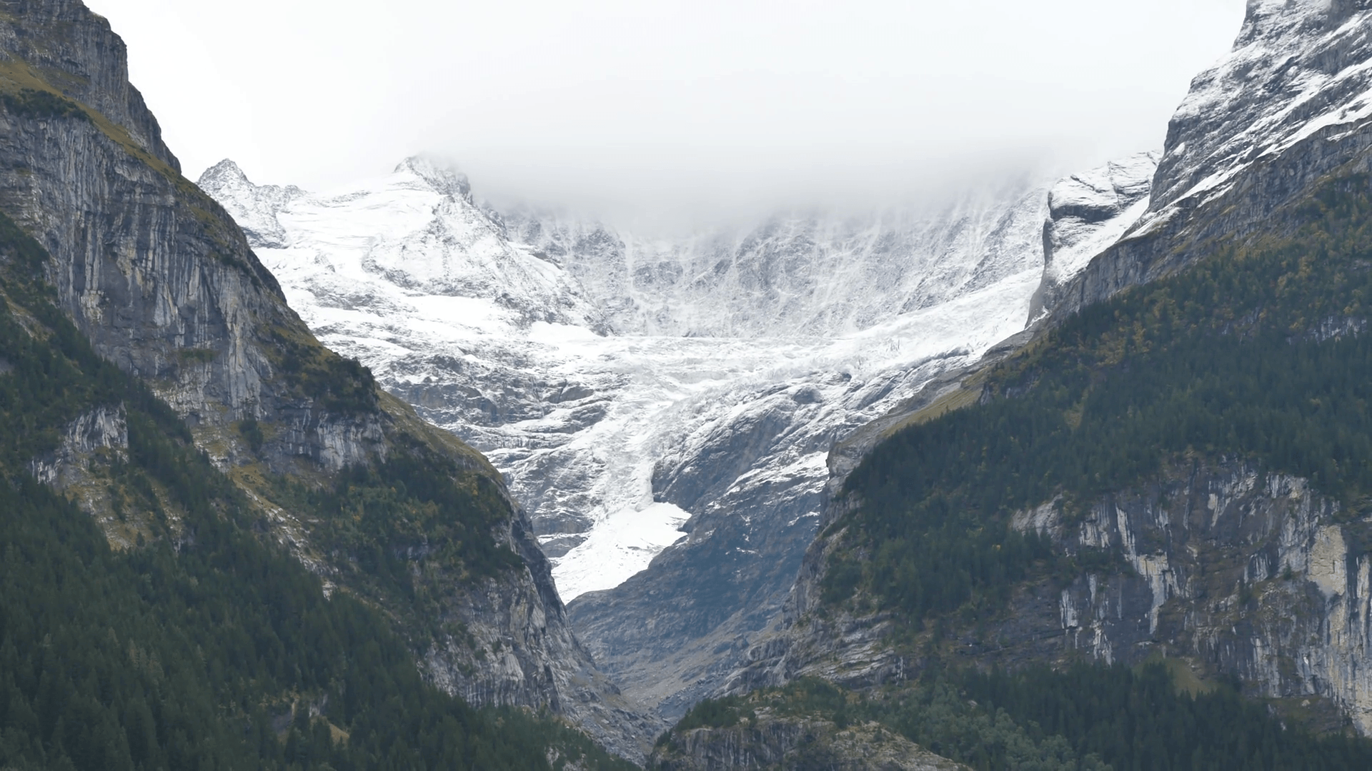Panoramic View Of Snowy Eiger Mountain Glacier, Grindelwald Switzerland Stock Video Footage