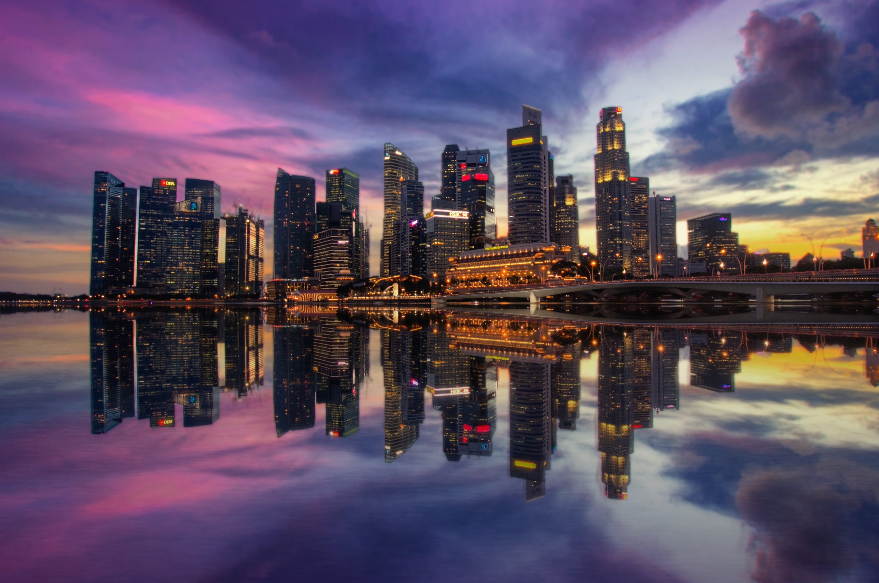 Sunset, Singapore, Sunrise, Marina Bay, reflection, cloud