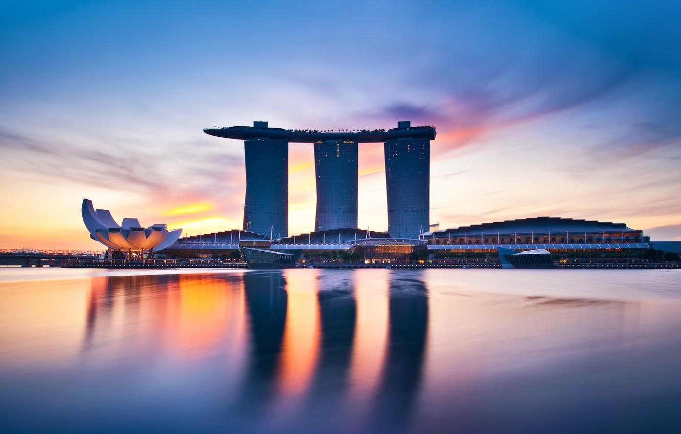 Wallpaper the sky, water, reflection, dawn, building, Bay