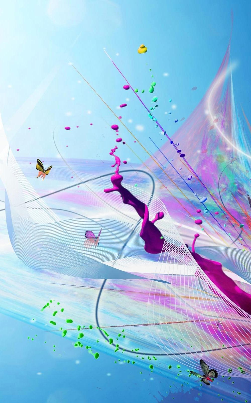 Artistic Paint Splash Purple Butterflies Android Wallpaper