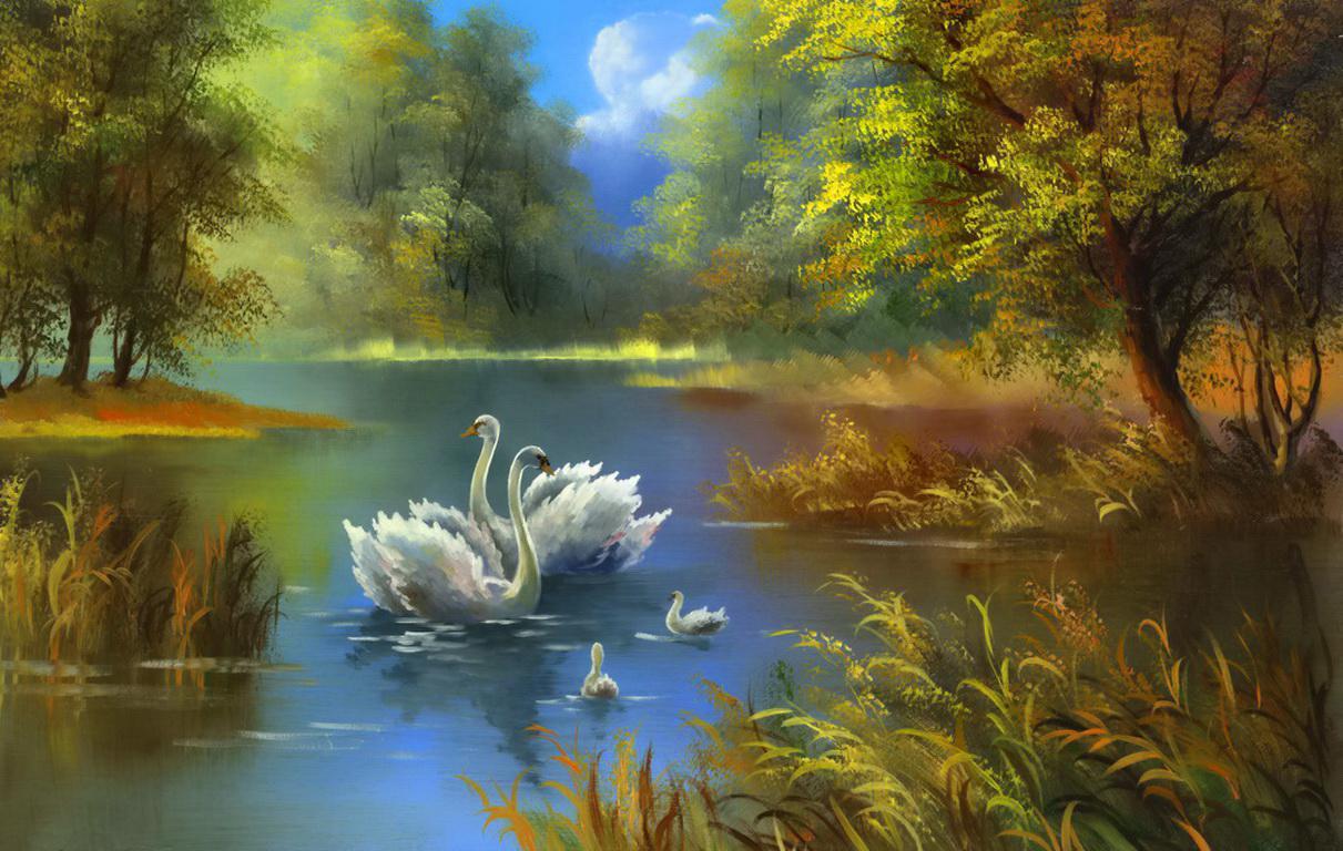 Free download Swan Lake Painting Wallpaper [1211x768]