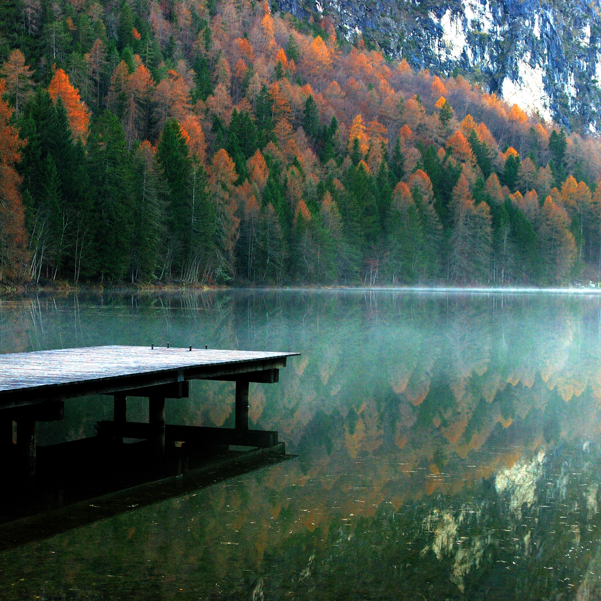 Autumn Lake Dock iPad Air Wallpaper Free Download