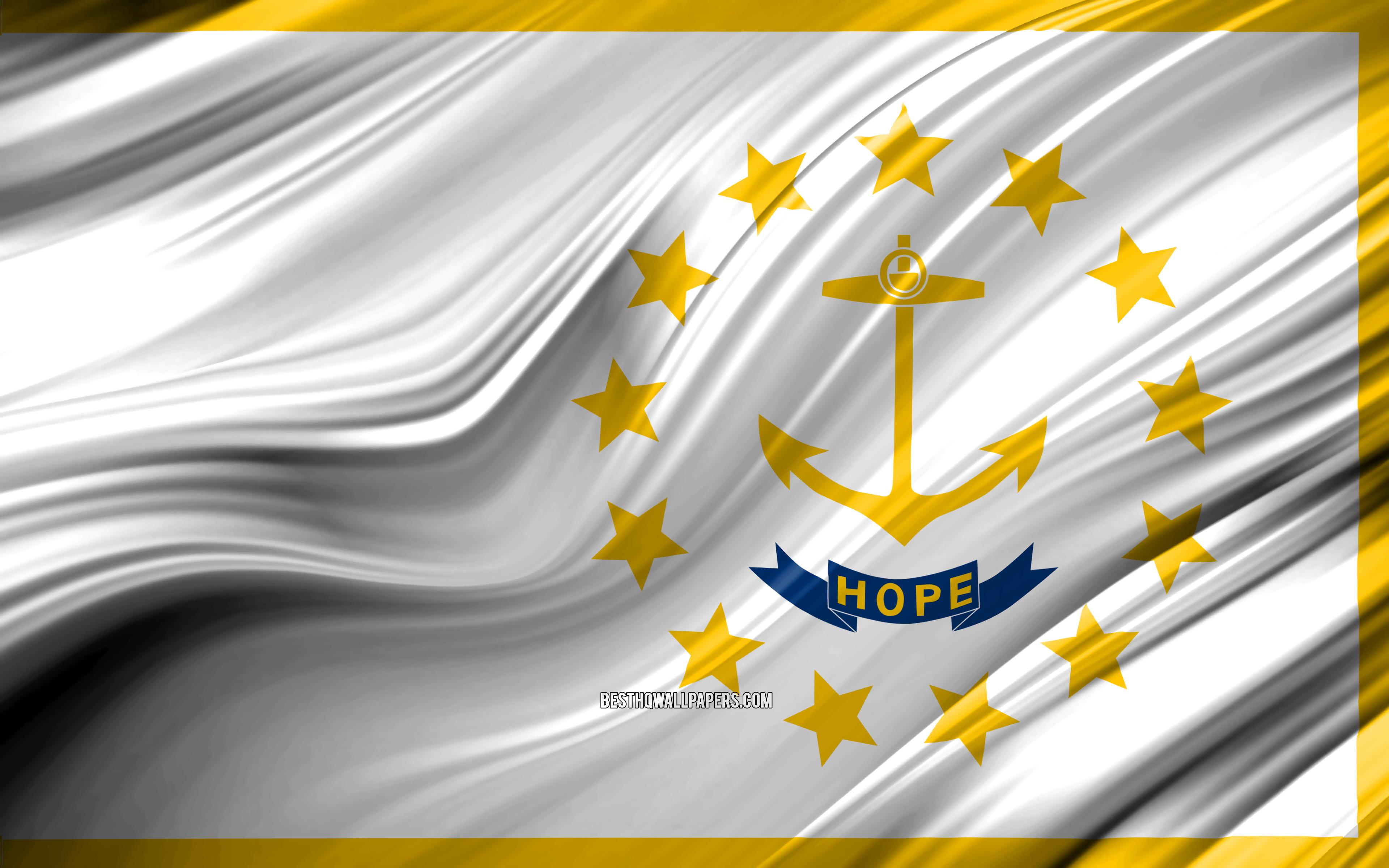 Download wallpaper 4k, Rhode Island flag, american states