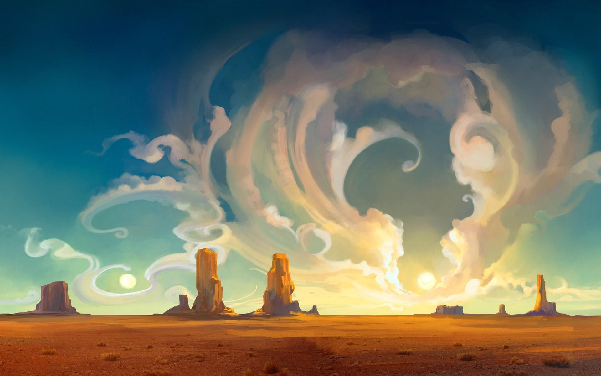 Clouds Dance Over The Desert Art HD Wallpaper