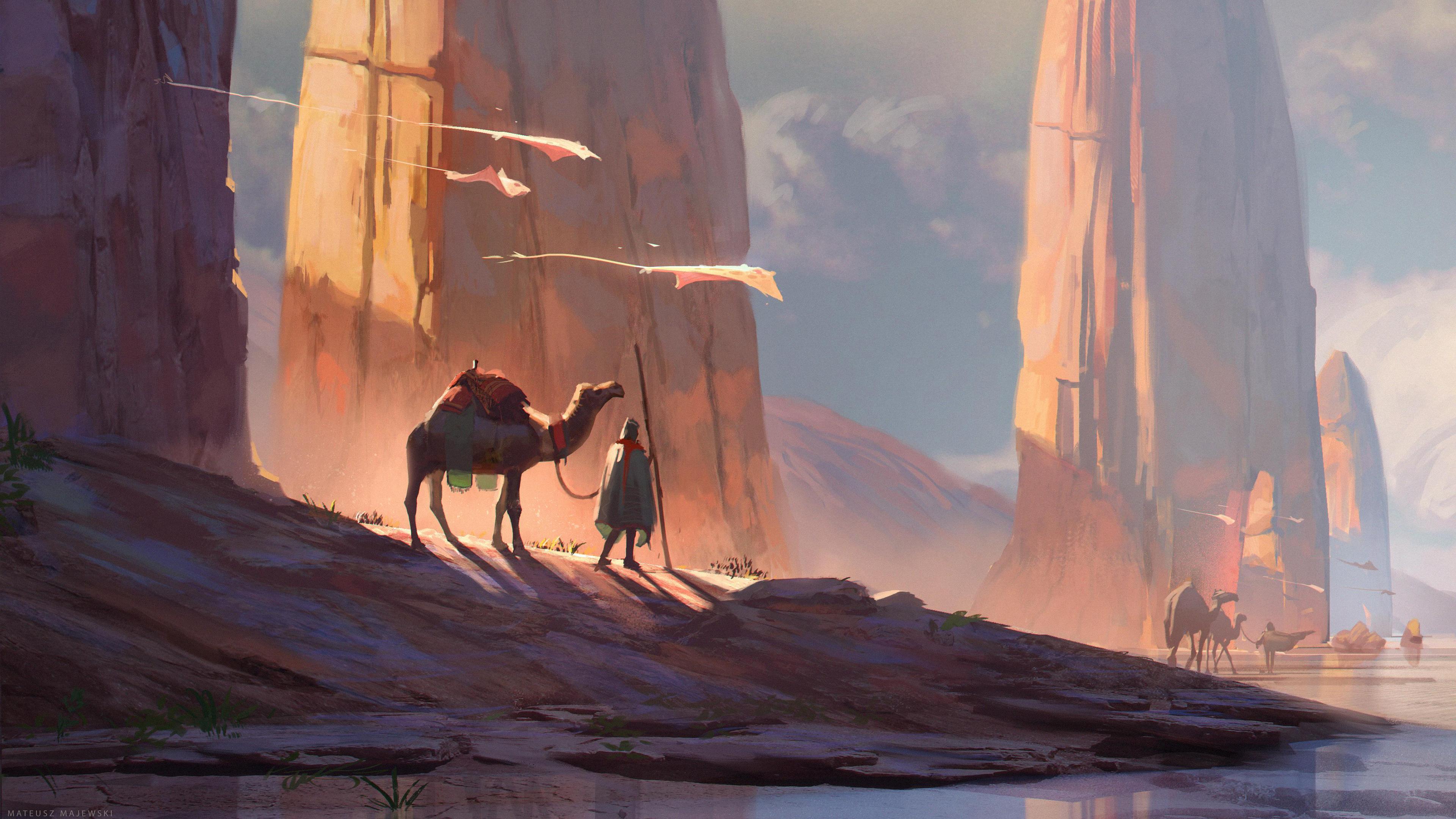 Digital Art Camel Desert 4k, HD Artist, 4k Wallpaper