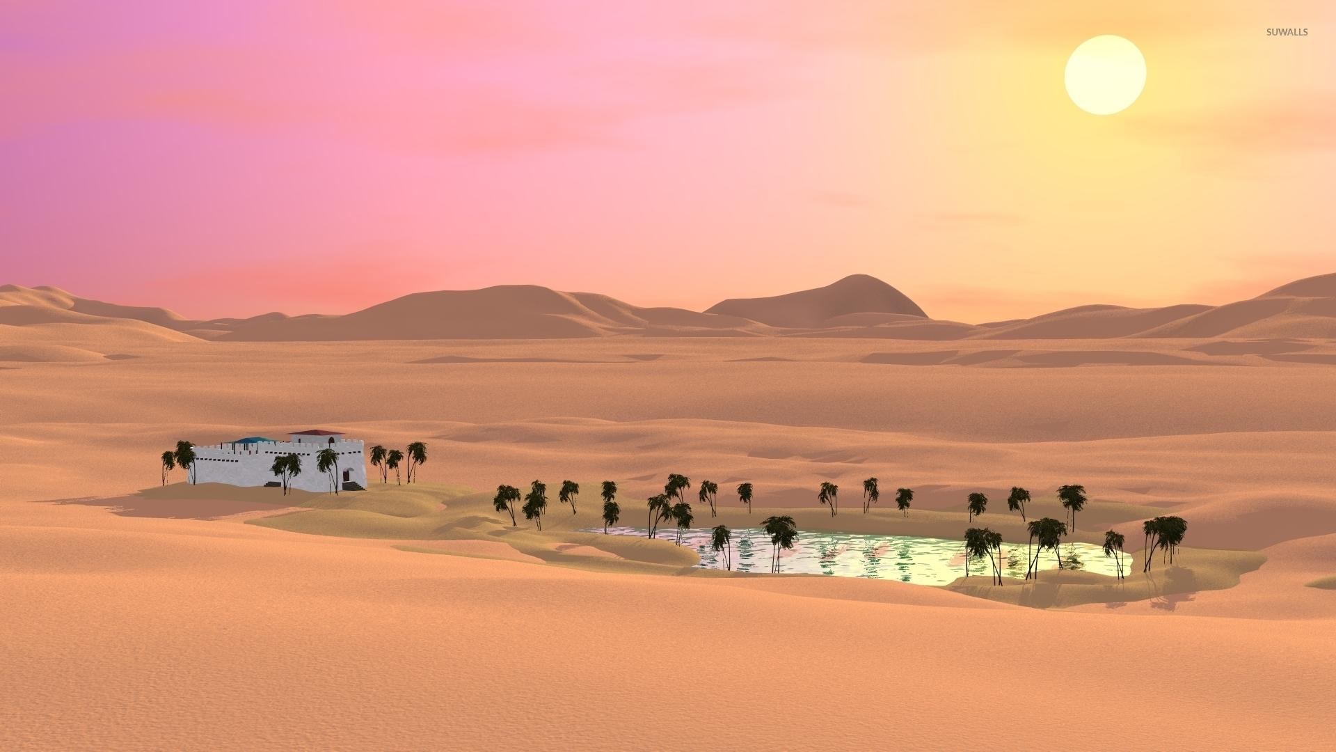 Oasis in the desert wallpaper Art wallpaper