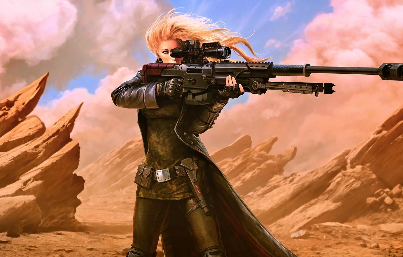 Wallpaper girl, fantasy, desert, weapon, Warrior, blonde