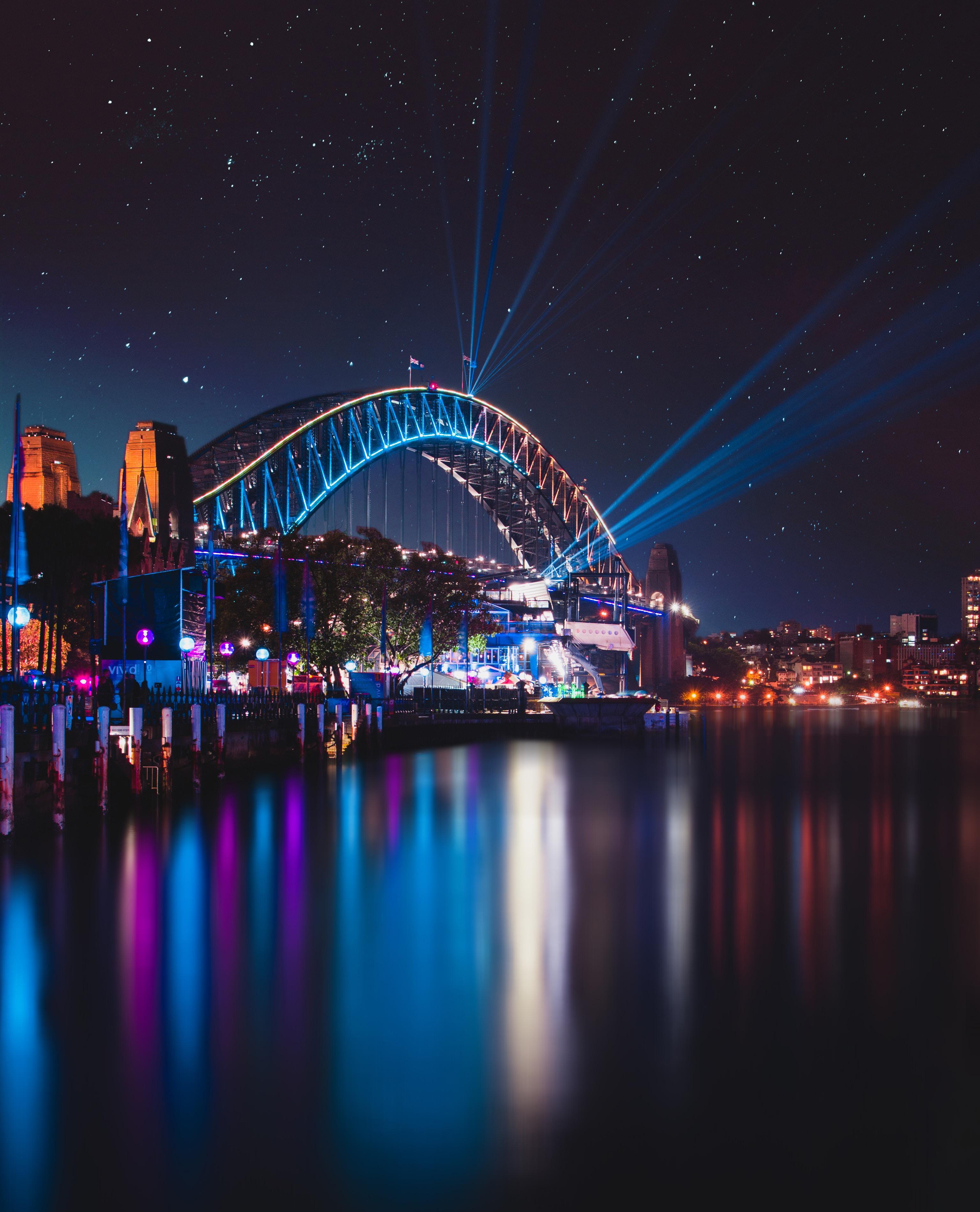 Wallpaper Sydney Harbour Bridge, Night, Reflections