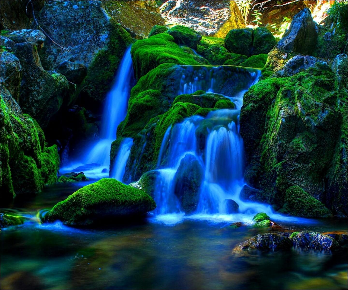 Waterfall With Blue Water Free Wallpaper & Background